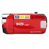 Cámara Digital KIMISS D90 con Luz de Relleno 1080P, 16MP, Pantalla Giratoria de 2,4 Pulgadas, Videocámara Grabadora de Vídeo HD con Zoom 16X (Rojo)