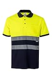 Velilla 305513 Polo de Alta Visibilidad de Algodón, Bicolor y Manga Corta, Color Azul Navy y Amarillo Flúor, Talla 4XL