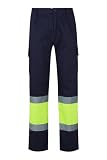 VELILLA 157, Pantalón Bicolor Multibolsillos Alta Visibilidad, Color Azul Marino y Amarillo Flúor, Talla L