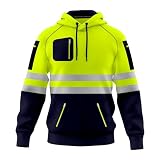 Sudadera con capucha para hombre, de alta visibilidad, con cinta reflectante, alta visibilidad, múltiples bolsillos con cremallera, tallas S-2XL, Amarillo Azul Marino, L