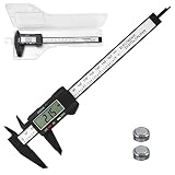 Gvolatee Calibre Digital, Pie de Rey de Fibra de Carbono de 150 mm / 6' con Pantalla LCD Transparente y Batería de Respaldo, Internas, Calibre para Mediciones Externas, de Profundidad y de Paso