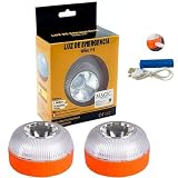 MAGIC SELECT 2X Luz de Emergencia V16 para Señalización en Carretera de Coche y Moto. Luz Intermitente y Fija con Encendido Automático, Base Imantada, Batería Recargable.