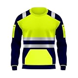 trending babz Sudadera de forro polar de alta visibilidad con cuello redondo y cuello redondo, para seguridad, trabajo, suave, cálida, acogedora, tallas S-XXL, Amarillo Azul Marino, XXL