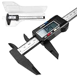 Fousenuk Calibre Digital, Pie de Rey 150 mm / 6' Fibra de Carbono con Pantalla LCD y Batería de Respaldo, Herramienta de Medición de Calibrador para Mediciones Externas, Internas, Profundidad