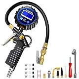 ZOVHYYA Medidor de Neumático Digital 220PSI Medidor de Presión de Neumáticos Pistola de Inflado Digital con Pantalla LCD 4 Unidades de Medida y Múltiples Accesorios Adecuados para Moto Bcicleta Coche