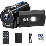 Cámara de vídeo 4K 48MP Videocámara 16X Digital Zoom IR Cámara Vlog, 3' 270° giratoria Pantalla táctil Vlogging Cámara para Youtube, Camcorder Video Camera con Tarjeta SD de 32 GB, Remoto, batería