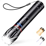 Blukar Linterna LED Recargable Superbrillante, 2 Colores (Blanco Cálido&Blanco Frío), 10 Modos, Zoom, Impermeable, De Larga Duración, Linterna de Mano para Emergencias/Camping/Cortes de Luz