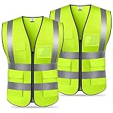 95Street Chaleco Reflectante,2 Pack Chalecos de Seguridad,Chaleco Reflectante de Seguridad Reflectante Alta Visibilidad Chaleco con cremallera con Bolsillos para Trabajos al Aire Libre,Caminar-Unisex