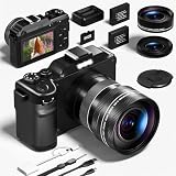 Cámara Fotográfica 5K 64MP con Tarjeta 64GB WiFi, Autofoco, Selfie Compacta Digital Camara de Fotos con Objetivo de Ángulo Ancho y Macro, Cámara de Vlog para Principiantes y Youtube