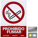 Normaluz - Señal Prohibido Fumar | Texto y Pictograma | Homologada UNE-EN ISO 7010:2012 | PVC Glasspack 0,7 mm, Rojo, 21x30 cm, Cloruro de polivinilo