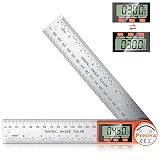 Preciva Medidor de ángulos digitales, 400mm Goniómetro digital de acero inoxidable con amplia pantalla LCD y funciones de reinicio, bloqueo e inversión